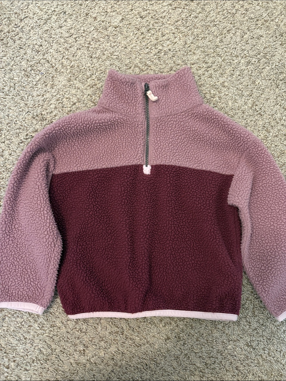 Carters Kids Two-Tone Sherpa Pullover Jacket - Mauve & Burgundy